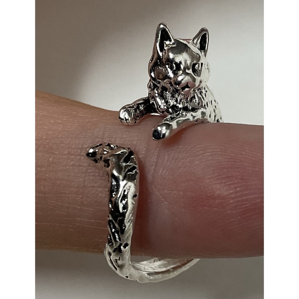 Vintage Cat Shaped Silver Tone Ring Women Party Jewelry Open Ring Adjustable
